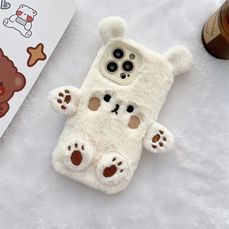 Fluffy 3D Bear Plush Phone Case - iPhone 17 Air, 16, 15, 14, 13, 12, 11, and Pro Max