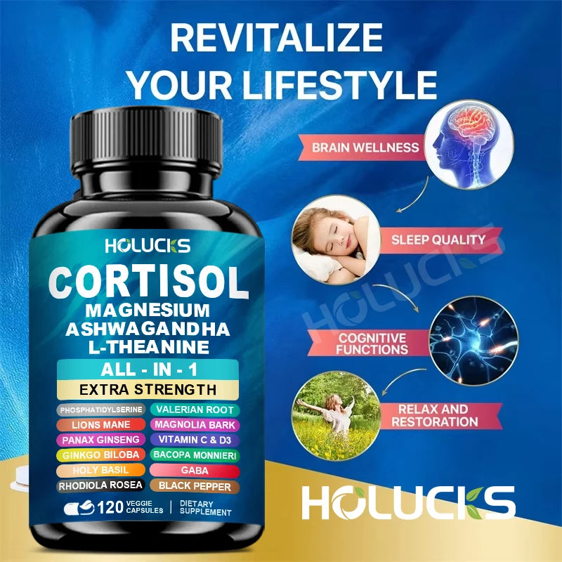 The Daily De-Stress Blend - Cortisol Supplement with Magnesium, Ashwagandha, L-Theanine - Manage Stress, Maintain Calm & Support Adrenal Health