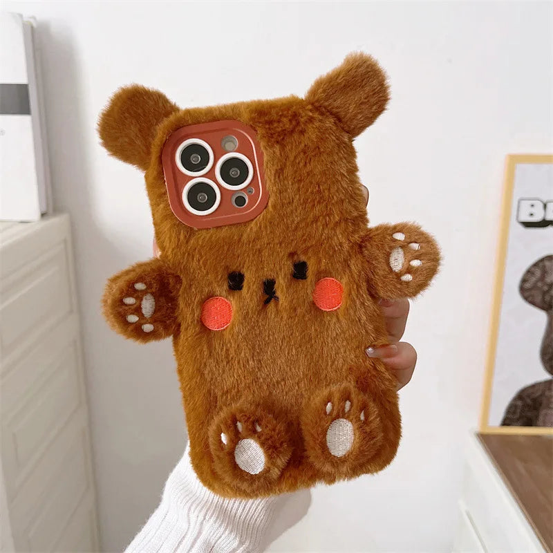 Fluffy 3D Bear Plush Phone Case - iPhone 17 Air, 16, 15, 14, 13, 12, 11, and Pro Max