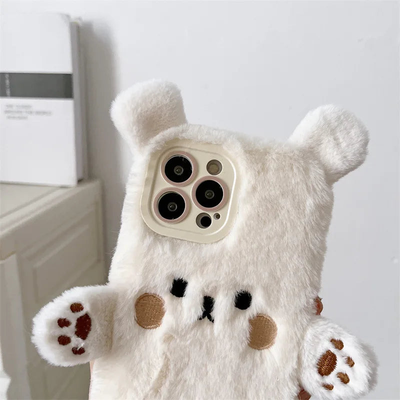 Fluffy 3D Bear Plush Phone Case - iPhone 17 Air, 16, 15, 14, 13, 12, 11, and Pro Max