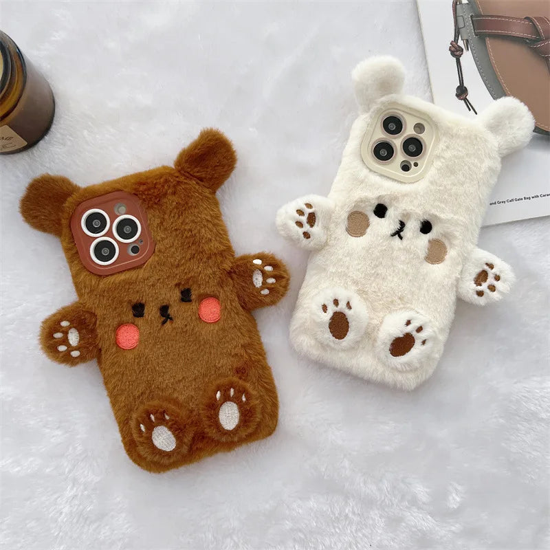 Fluffy 3D Bear Plush Phone Case - iPhone 17 Air, 16, 15, 14, 13, 12, 11, and Pro Max