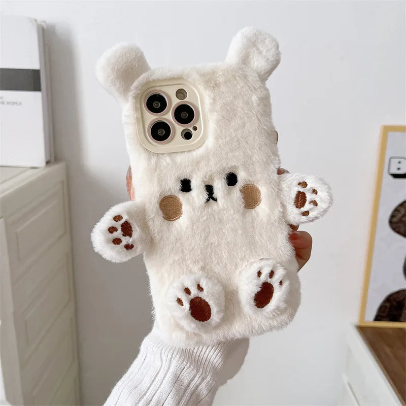 Fluffy 3D Bear Plush Phone Case - iPhone 17 Air, 16, 15, 14, 13, 12, 11, and Pro Max