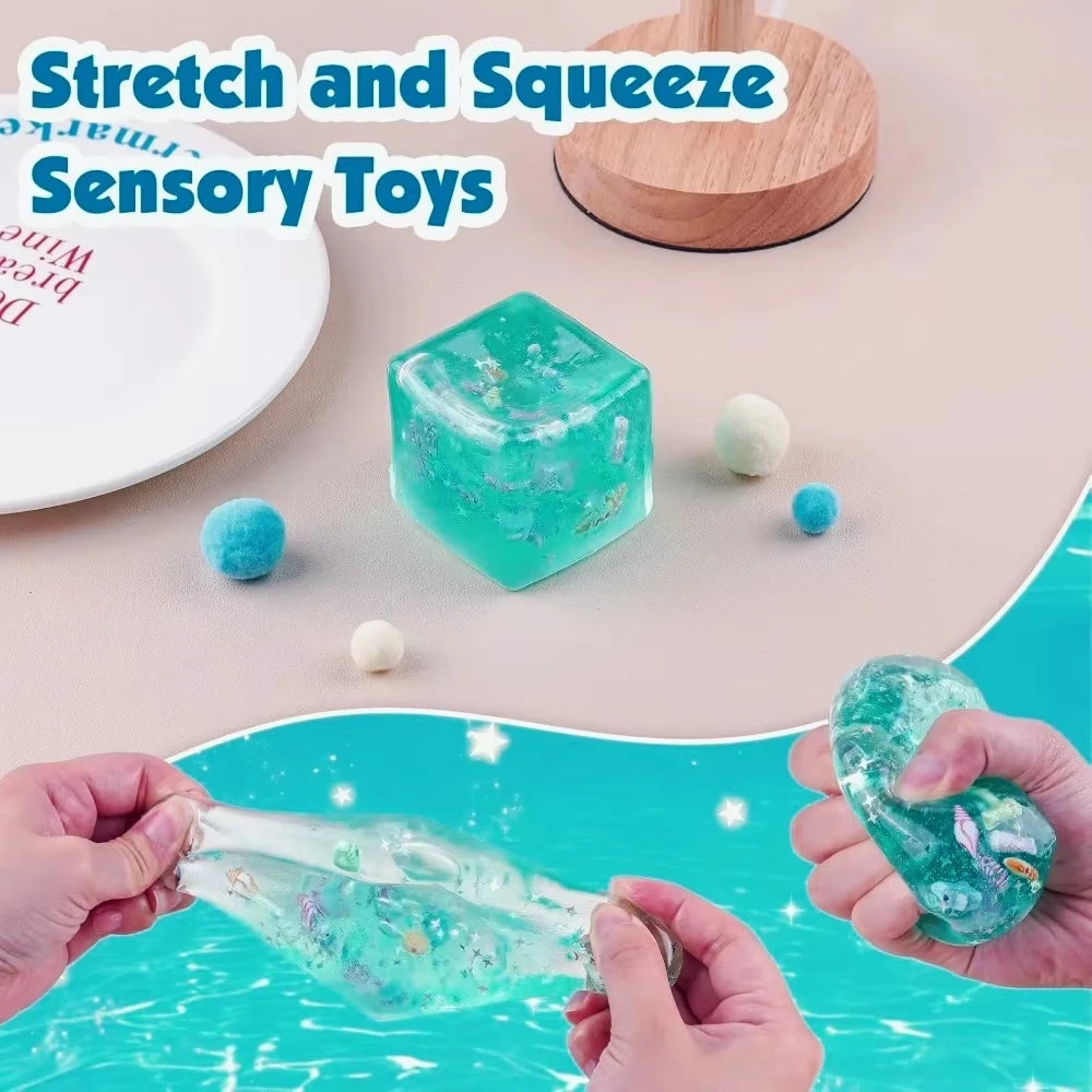 Ocean Cube Squishy - Deep Ocean Blue Sensory Cube & Fidget Toy
