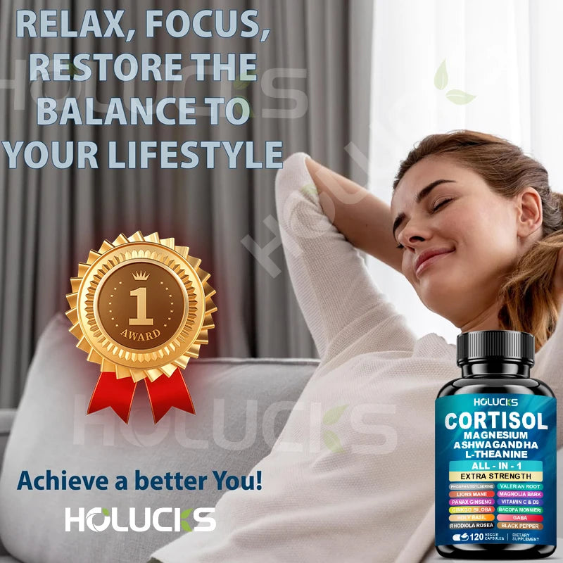 The Daily De-Stress Blend - Cortisol Supplement with Magnesium, Ashwagandha, L-Theanine - Manage Stress, Maintain Calm & Support Adrenal Health