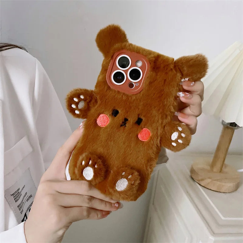 Fluffy 3D Bear Plush Phone Case - iPhone 17 Air, 16, 15, 14, 13, 12, 11, and Pro Max