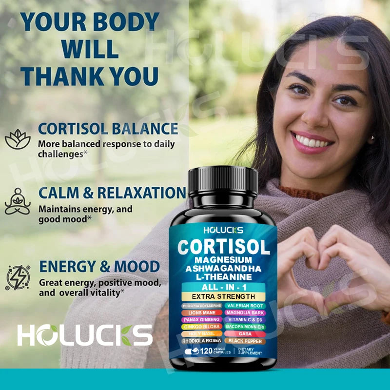 The Daily De-Stress Blend - Cortisol Supplement with Magnesium, Ashwagandha, L-Theanine - Manage Stress, Maintain Calm & Support Adrenal Health