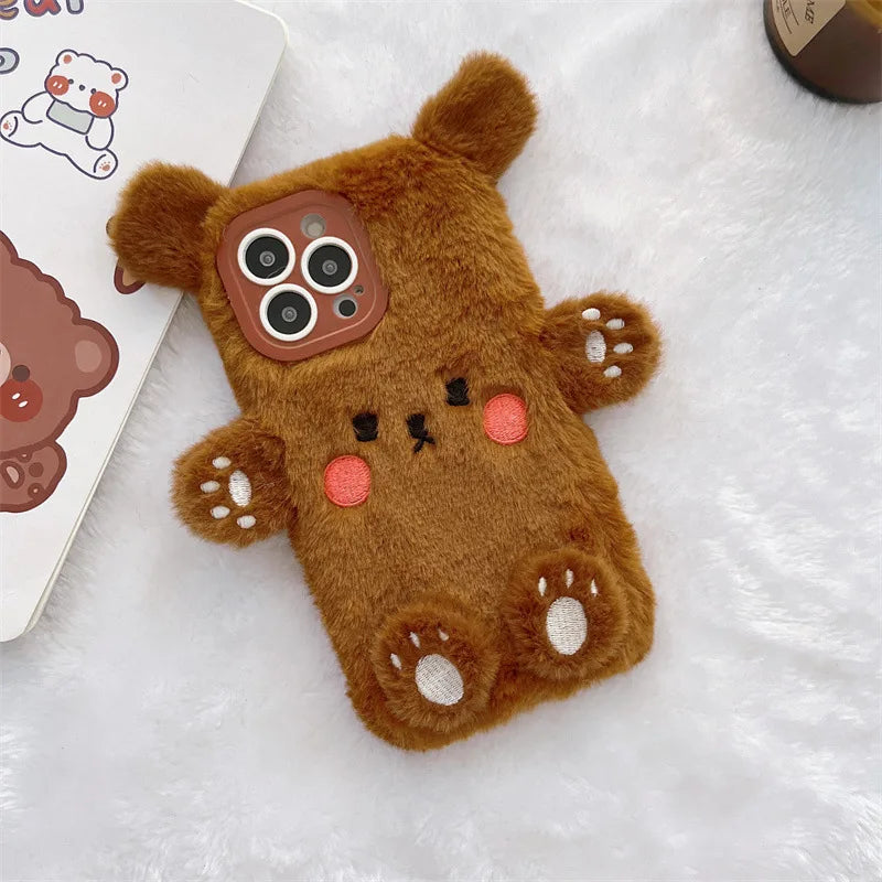Fluffy 3D Bear Plush Phone Case - iPhone 17 Air, 16, 15, 14, 13, 12, 11, and Pro Max