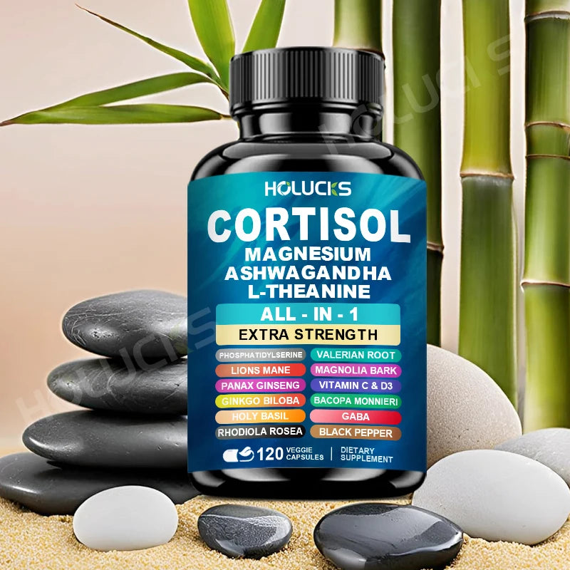 The Daily De-Stress Blend - Cortisol Supplement with Magnesium, Ashwagandha, L-Theanine - Manage Stress, Maintain Calm & Support Adrenal Health