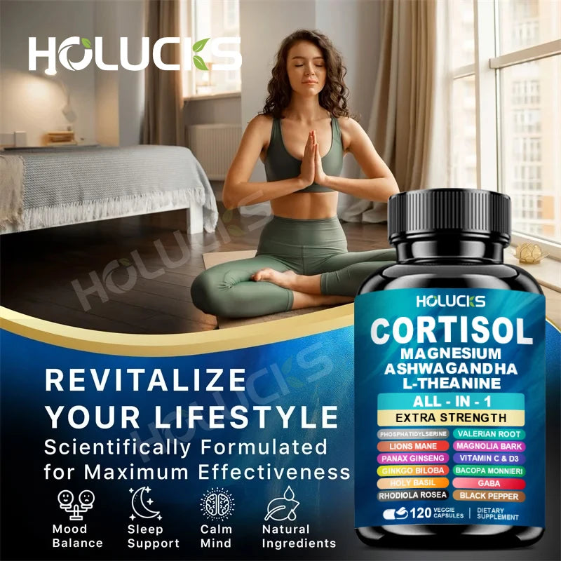The Daily De-Stress Blend - Cortisol Supplement with Magnesium, Ashwagandha, L-Theanine - Manage Stress, Maintain Calm & Support Adrenal Health